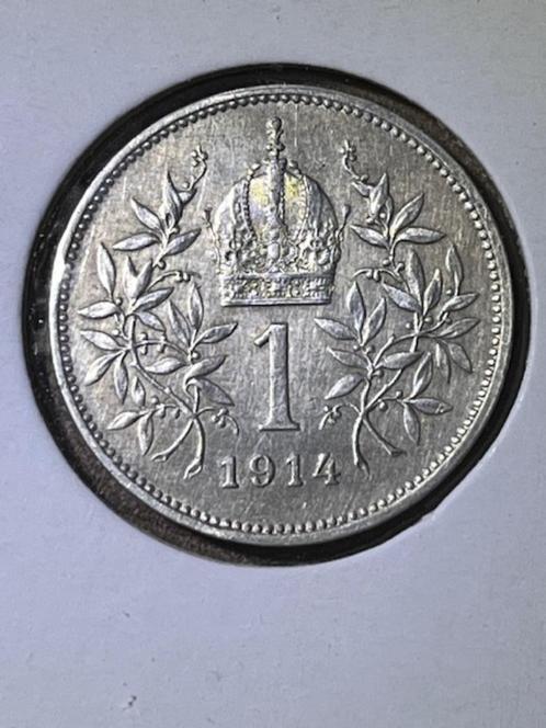 Oostenrijk, zilveren 1 Corona 1914 vrijwel UNC, Postzegels en Munten, Munten | Europa | Niet-Euromunten, Losse munt, Oostenrijk