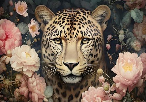 Jaguar fotobehang Bloemen, Jungledier, Opmaat, Muurdeco4kids, Huis en Inrichting, Stoffering | Behang, Verzenden