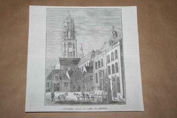 Antieke gravure - Stadhuis, Waag en Kerk Rhenen - 1841 !!