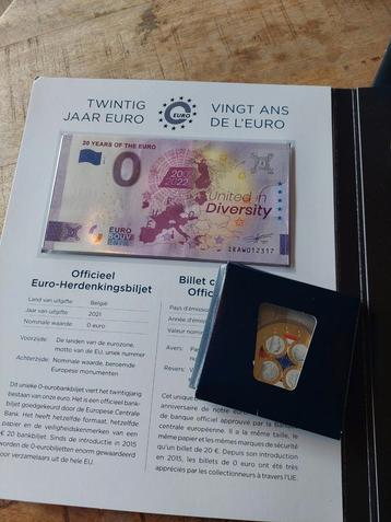 Twintig haar Euro herdenkingsbiljet + munt