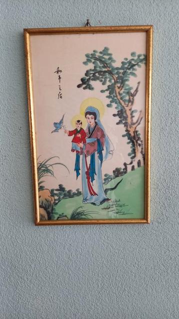 Op doek geschilderd Chinees vrouw met kind 