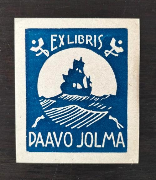 Exlibris Paavo Jolma (Pekka Törmä, 1945, Finland) Zeilschip, Antiek en Kunst, Kunst | Etsen en Gravures, Ophalen of Verzenden