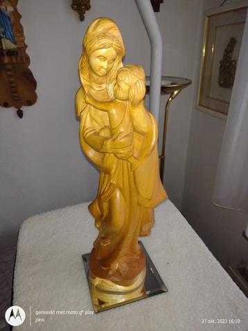 Supermooi houten beeld, Maagd Maria, Kind Jezus 40 cm