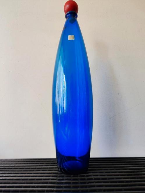 Zwiesel Glas Germany vintage blauw glazen vaas/ fles, 41 cm, Antiek en Kunst, Kunst | Designobjecten, Ophalen of Verzenden