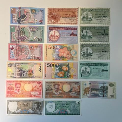Verzameling 17 Bankbiljetten Suriname UNC banknotes Surinam, Postzegels en Munten, Bankbiljetten | Nederland, 25 gulden, Ophalen of Verzenden