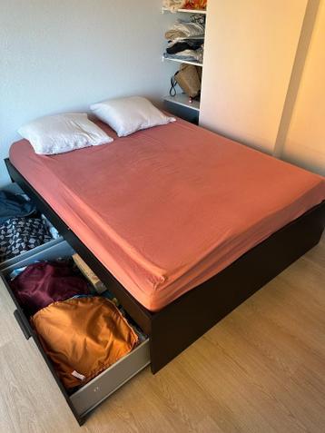Tweepersoons Bed Ikea BRIMNES zwart met opberglades 160x200 - afbeelding 2 Tweepersoons Bed Ikea BRIMNES zwart met opberglades 160x200 - afbeelding 2