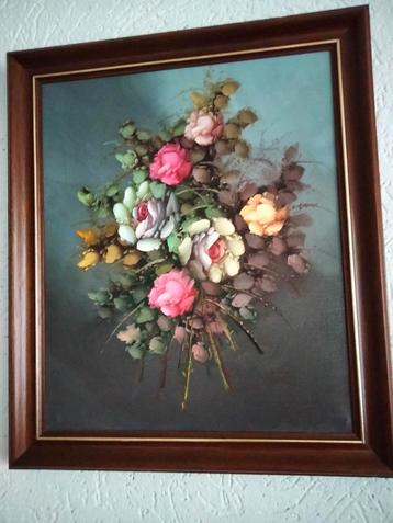 Olieverfschilderij met boeket bloemen 45 x 55