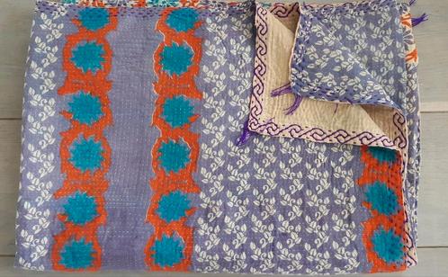 Vintage cotton sari plaid, kantha, Sissel Edelbo, Batik, Huis en Inrichting, Woonaccessoires | Plaids en Woondekens, Nieuw, Ophalen of Verzenden