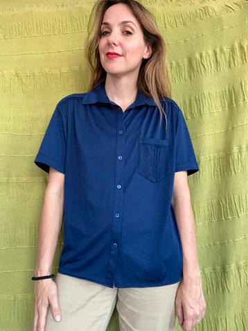 Vintage blauwe blouse - shirt - donkerblauw - 38/40 - M/L