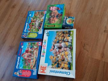Set van 5 puzzels playmobil, puzzleball, Freek fonk, Minions