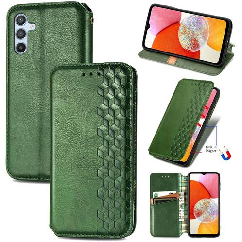 Luxe PU Lederen Wallet Case Set voor Galaxy A14 _ Groen, Telecommunicatie, Mobiele telefoons | Hoesjes en Frontjes | Samsung, Nieuw