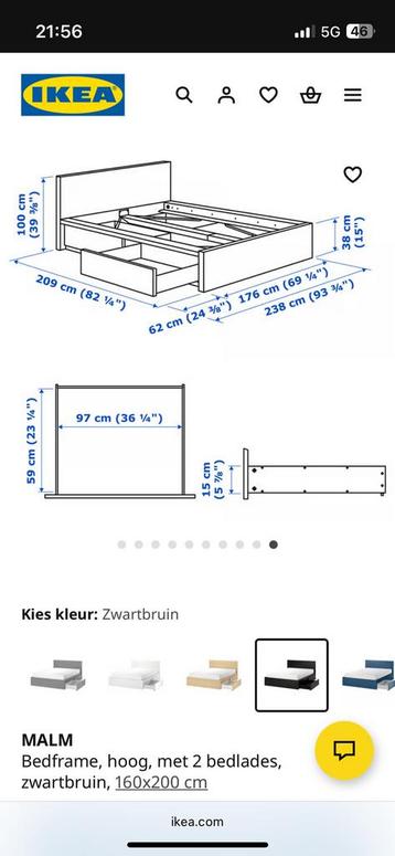 MALM - 2p. Bed 160x200 met 2 lades IKEA - afbeelding 2 MALM - 2p. Bed 160x200 met 2 lades IKEA - afbeelding 2