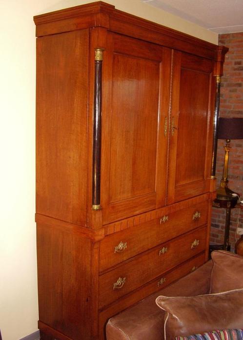 Prachtig klein 219 cm eiken empire kabinet linnenkast ., Antiek en Kunst, Antiek | Meubels | Kasten, Ophalen