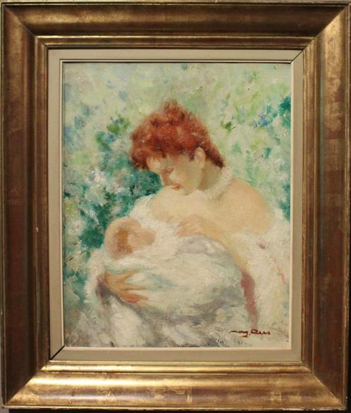 Marguerite Aers - Mooi portret moeder met kind, Antiek en Kunst, Kunst | Schilderijen | Klassiek, Ophalen of Verzenden