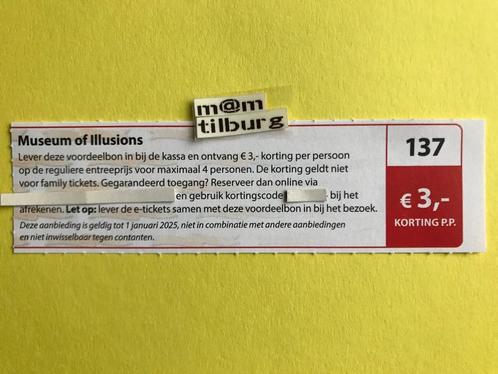 Bon 137 Museum of IIusions €3,- korting p.p., Tickets en Kaartjes, Musea, Drie personen of meer, Kortingskaart