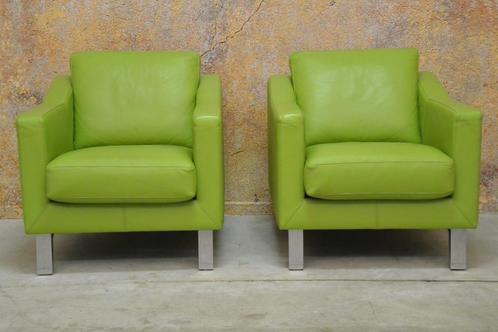 ZGANieuw! 2 groene leren Leolux Antonia design fauteuils!, Huis en Inrichting, Fauteuils, Zo goed als nieuw, Leer, 75 tot 100 cm