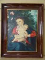 Antiek schilderij Maria Jezus Moeder Gods 67x86 P. Brasseur
