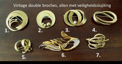 Vintage double broches, Sieraden, Tassen en Uiterlijk, Broches, Gebruikt, Overige materialen, Goud, Minder dan 4 cm, Met parel