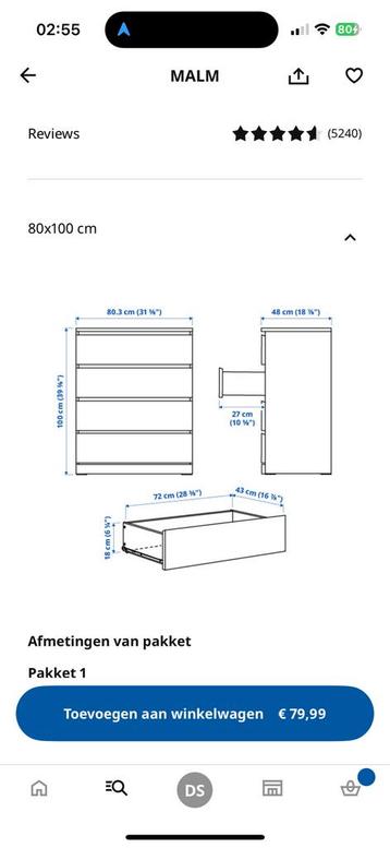 IKEA MALM Ladekast – 4 lades – Wit – 80x100 cm. - afbeelding 3 IKEA MALM Ladekast – 4 lades – Wit – 80x100 cm. - afbeelding 3