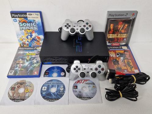 Playstation 2 + 8 Spellen + 2 Controllers + Kabels, Spelcomputers en Games, Spelcomputers | Sony PlayStation 2, Gebruikt, Phat