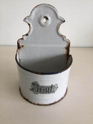 Vintage/retro wit emaille keuken bakje voor zout