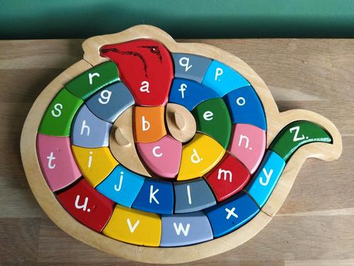 De Groene Merel houten puzzel alfabet slang, Kinderen en Baby's, Speelgoed | Houten speelgoed, Zo goed als nieuw, Ophalen of Verzenden
