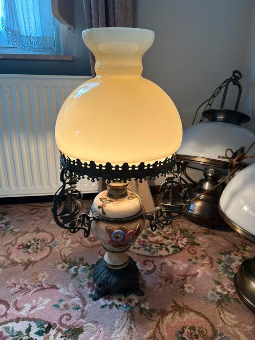 Prachtige antieke lamp een schippertje -Messin/ Keramiek/ gl, Antiek en Kunst, Antiek | Lampen, Ophalen of Verzenden