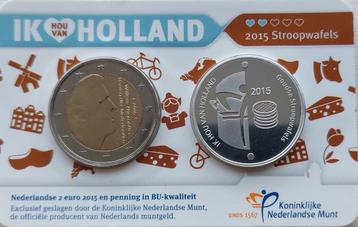 2 euro ik hou van Holland Stroopwafels met zilveren penning.