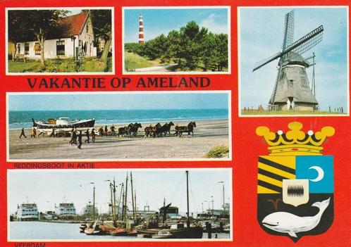 AMELAND Huisje Reddingsboot Veerdam Molen Wapen, Verzamelen, Ansichtkaarten | Nederland, Gelopen, Waddeneilanden, 1960 tot 1980