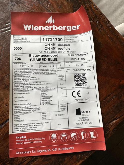 Wienerberger OH 451 Blauw gesmoord, Doe-het-zelf en Verbouw, Dakpannen en Dakbedekking, Nieuw, Dakpannen, Steen of Klei, Overige kleuren