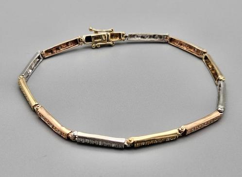 Gouden tri-color armband met diamant ca: 0.36 ct. 2024/151., Sieraden, Tassen en Uiterlijk, Armbanden, Zo goed als nieuw, Goud