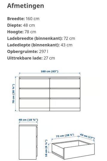IKEA Malm, Witte commode met lades 160 cm - afbeelding 4 IKEA Malm, Witte commode met lades 160 cm - afbeelding 4