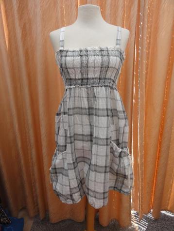 Wit/grijs geruite soepele jurk met 2 zakken - maat S