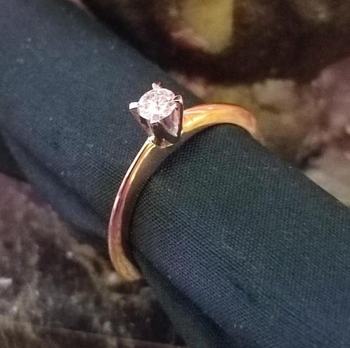 Solitaire met diamant 0,19F/VS1, Sieraden, Tassen en Uiterlijk, Ringen, Nieuw, Dame, Goud, Goud, Met edelsteen, Ophalen