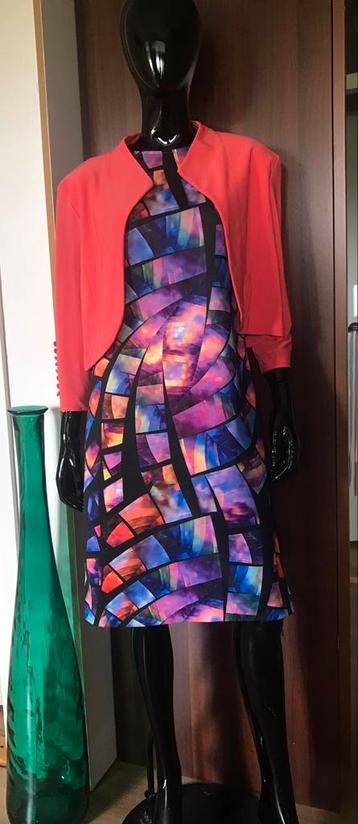 Joseph Ribkoff elegante set jurk en bolero kleurrijk maat 44
