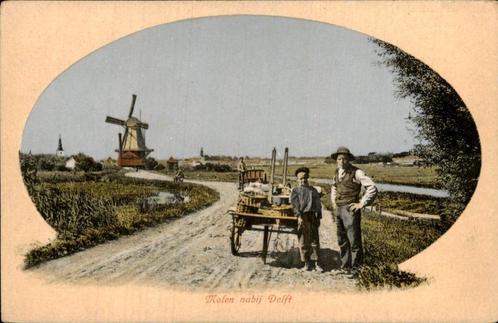 Delft - Molen - Kar, Verzamelen, Ansichtkaarten | Nederland, Ongelopen, Zuid-Holland, Voor 1920, Ophalen of Verzenden