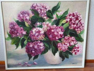 Schilderij Hortensia's paars roze - Meta Thepass