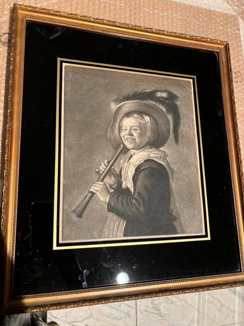 Antieke prent, fluitspeler Frans Hals, Antiek en Kunst, Kunst | Schilderijen | Klassiek, Ophalen