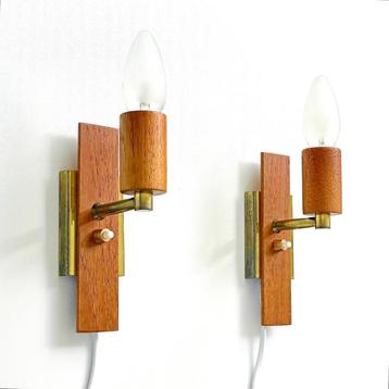 2 teak hout + messing LAMPEN Scandinavisch MidCentury design