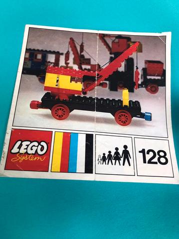 Oude Lego wagon met kraan incl. Boekje 128 uit 1972 