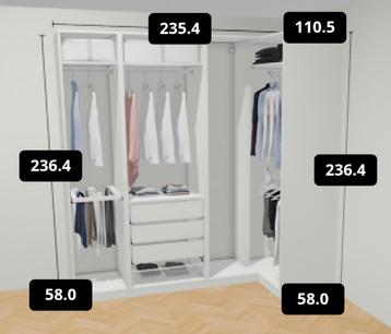 Witte Ikea pax kledingkast kast met hoekgedeelte en tyssedal - afbeelding 4 Witte Ikea pax kledingkast kast met hoekgedeelte en tyssedal - afbeelding 4