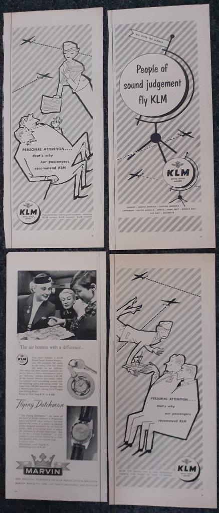 KLM - 8 oude advertenties uit 1956, Verzamelen, Luchtvaart en Vliegtuigspotten, Gebruikt, Boek of Tijdschrift, Ophalen of Verzenden