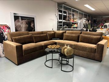 Luxe Velvet Croco Hoekbank 290x290cm Croco104 Goud - NIEUW 