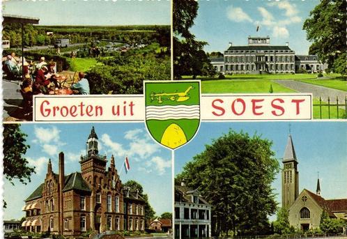 Groeten uit Soest - 4 afb + wapen - 1972 gelopen, Verzamelen, Ansichtkaarten | Nederland, Gelopen, Utrecht, 1960 tot 1980, Ophalen of Verzenden