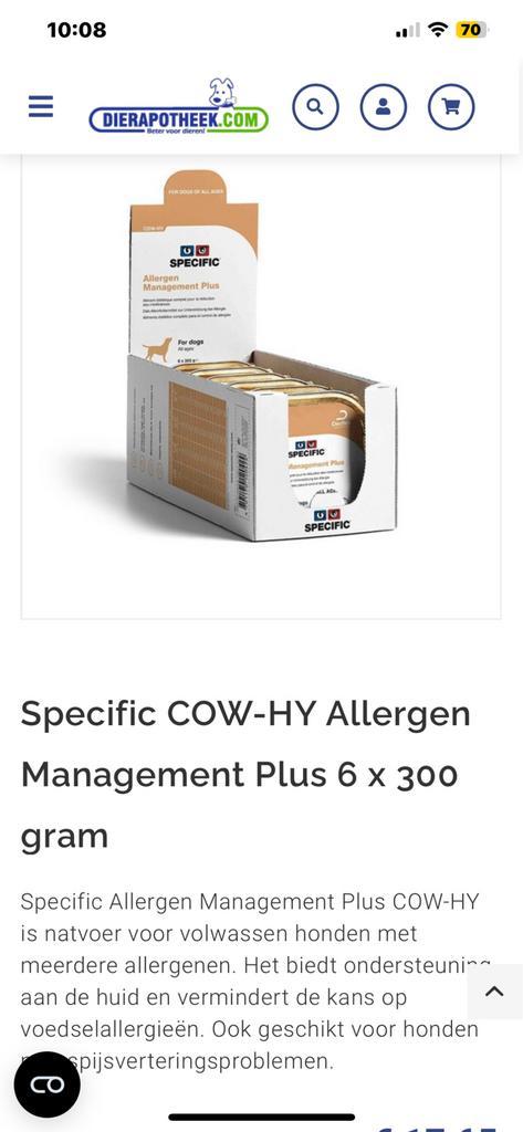 Specific COW-HY Allergen Management voer voor hond te koop., Dieren en Toebehoren, Dierenvoeding, Hond, Ophalen