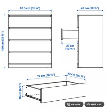 Ikea Malm ladenkast 4 lades 80cm wit - afbeelding 3 Ikea Malm ladenkast 4 lades 80cm wit - afbeelding 3