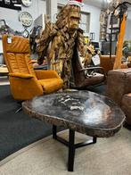 Salontafel versteend hout 80-100cm zwart uit voorraad