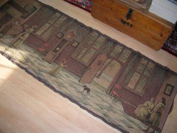 groot wandkleed geweven stof 190 x 67 cm. huiskamer tafereel