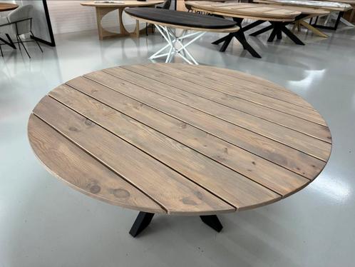 Tuintafel rond Ø150 - Ø130 verjongd pine buitentafel geolied, Huis en Inrichting, Tafels | Eettafels, Nieuw, Vijf personen of meer