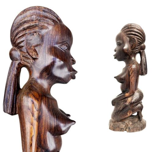Handgesneden ebbenhouten buste Afrikaanse vrouw, Antiek en Kunst, Kunst | Niet-Westerse kunst, Ophalen of Verzenden